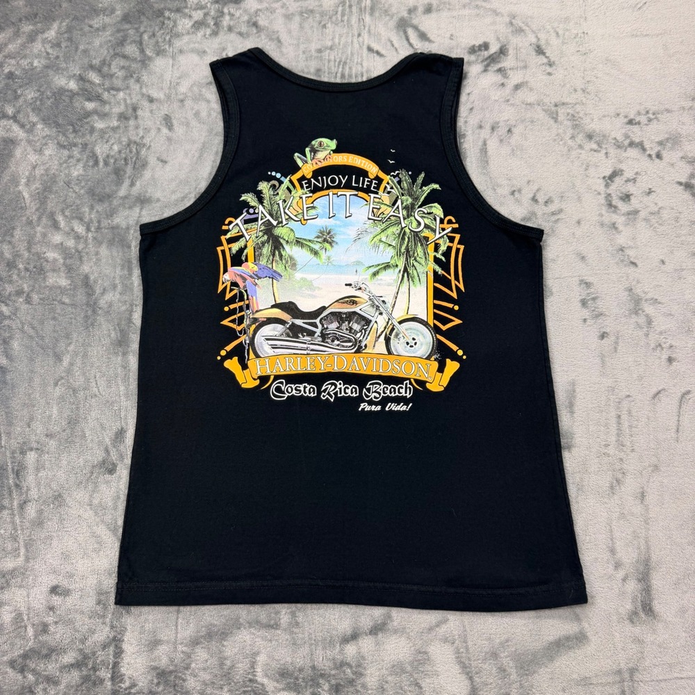 Harley-Davidson Costa Rica Beach Tank Top Mens Medium Black Pura Vida Dealer - Picture 2 of 8